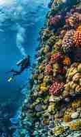 Bezpłatne zdjęcie nurkowie pod morzem otoczeni dziką przyrodą