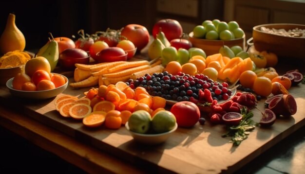 Obfitość kolekcji świeżych, dojrzałych, zdrowych owoców generowanych przez AI