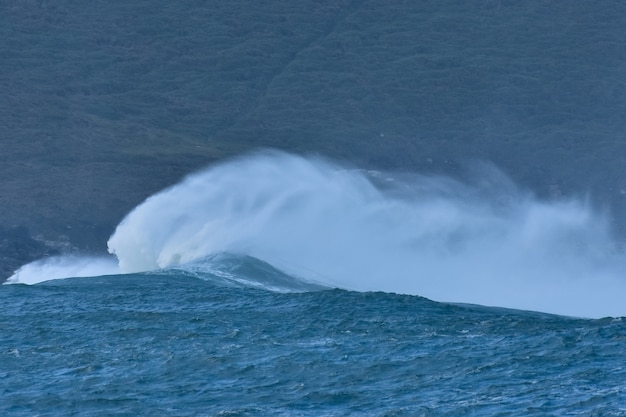 Bezpłatne zdjęcie obraz dzikiej fali oceanu rozbijającej się na brzegu