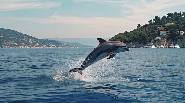 Obraz generowany przez sztuczną inteligencję skoków delfinów