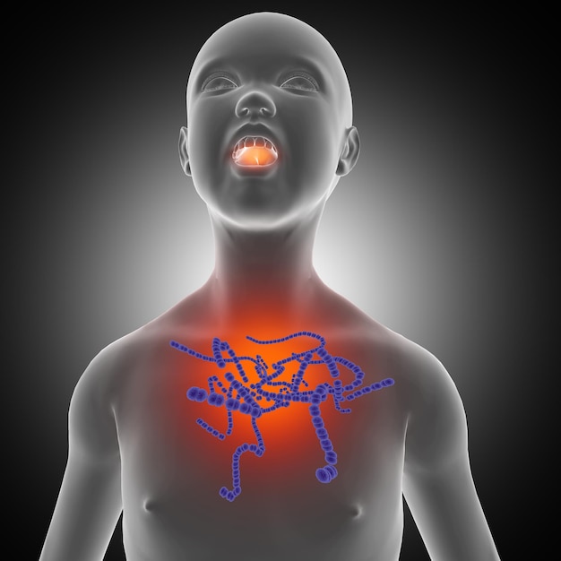 Bezpłatne zdjęcie obraz medyczny 3d z obrazem przedstawiającym dziecko z wirusem strep a