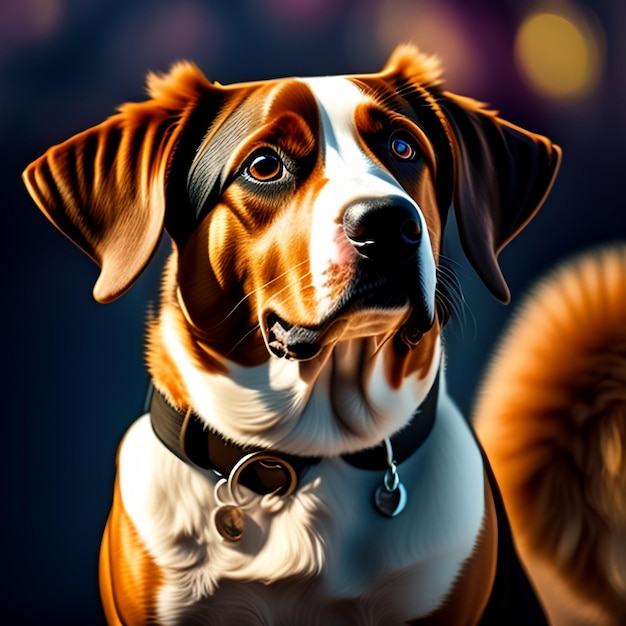 Obraz przedstawiający psa z obrożą z napisem kocham psy