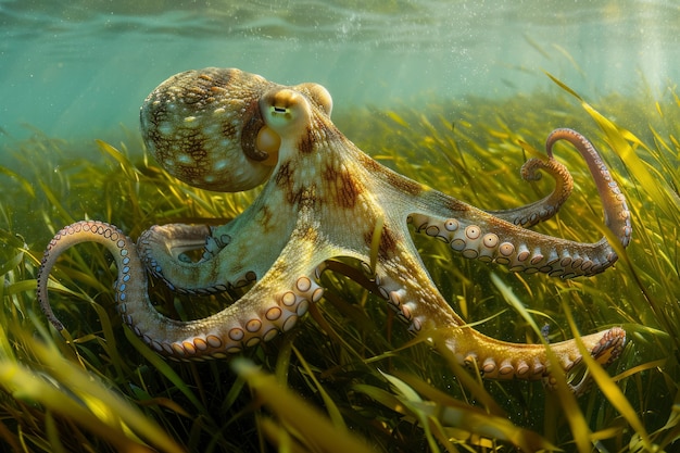 Bezpłatne zdjęcie octopus seen in its underwater natural habitat