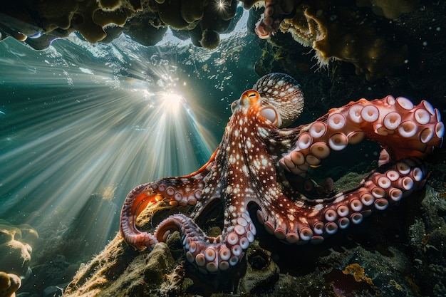 Bezpłatne zdjęcie octopus seen in its underwater natural habitat