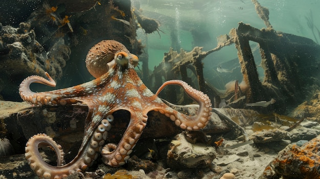 Bezpłatne zdjęcie octopus seen in its underwater natural habitat