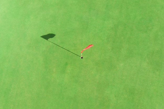 Odgórny widok golfowy słup na zieleni w polu golfowym