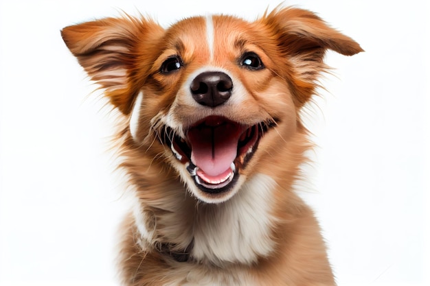 Odosobniony szczęśliwy uśmiechnięty pies portret na białym tle 4