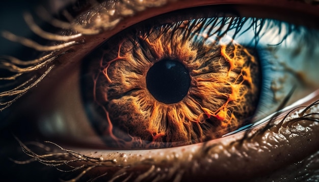 Odwracające się oko odzwierciedlające piękno w kolorach generowanych przez sztuczną inteligencję
