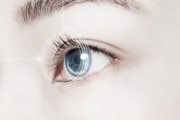 Oko kobiety z inteligentnymi soczewkami kontaktowymi