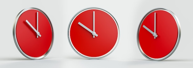 Okrągły zegar czerwony i chromowany zegar o godzinie 10 ilustracja 3d