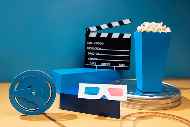 Bezpłatne zdjęcie okulary 3d i popcorn do filmów