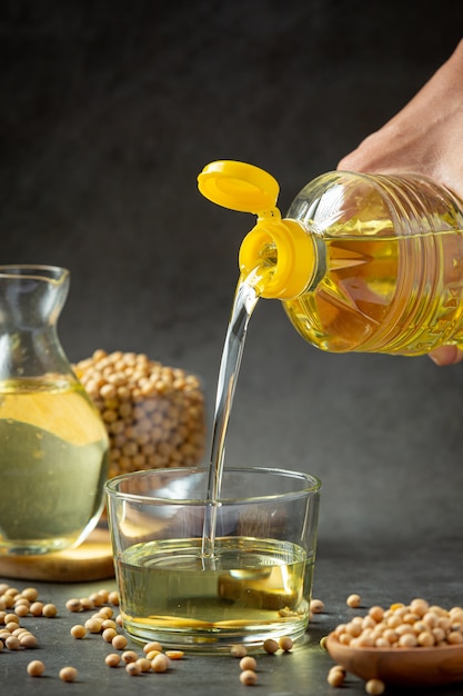 Olej sojowy Sojowe produkty spożywcze i napoje Pojęcie odżywiania żywności.
