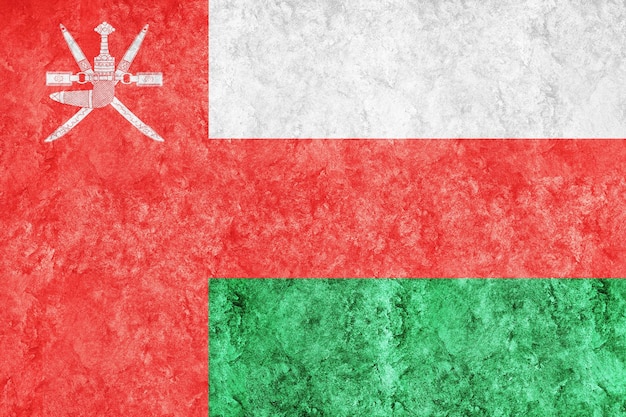 Oman metaliczna flaga, teksturowana flaga, flaga grunge