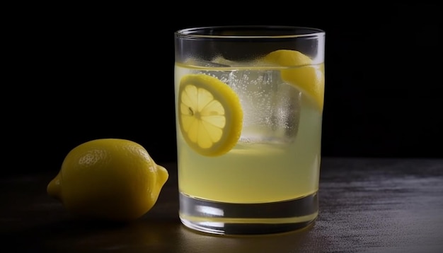 Orzeźwiający cytrynowy koktajl mojito z lodem i limonką wygenerowany przez sztuczną inteligencję