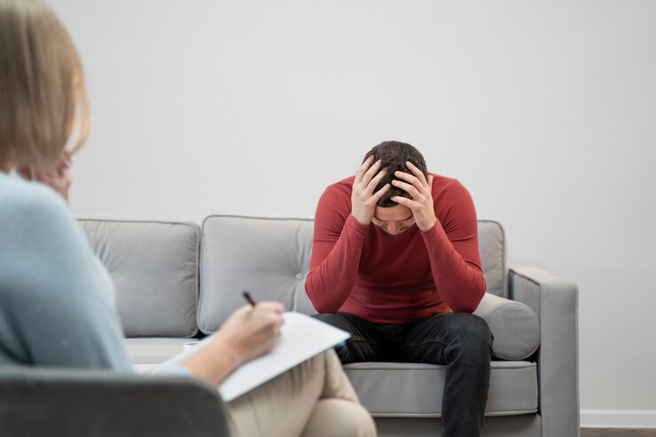 Bezpłatny plik Zdjęcie osoba cierpiąca na ptsd u psychologa