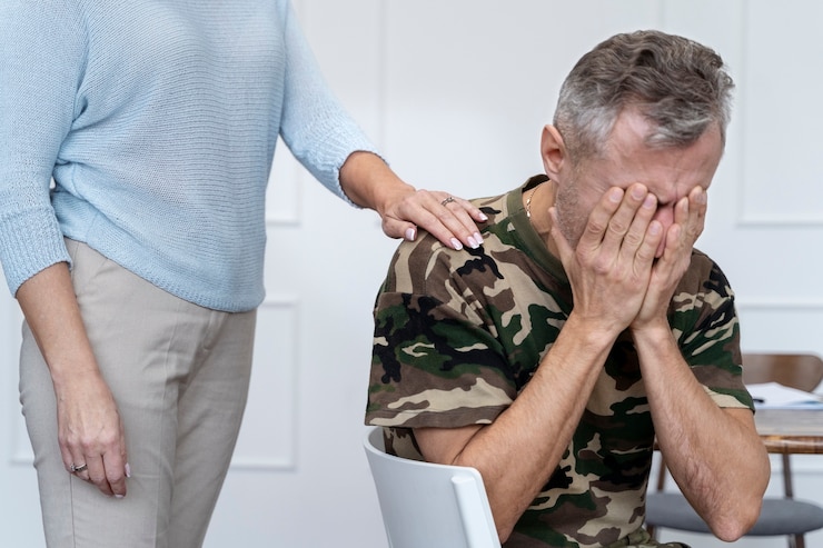 Bezpłatny plik Zdjęcie osoba cierpiąca na ptsd u psychologa