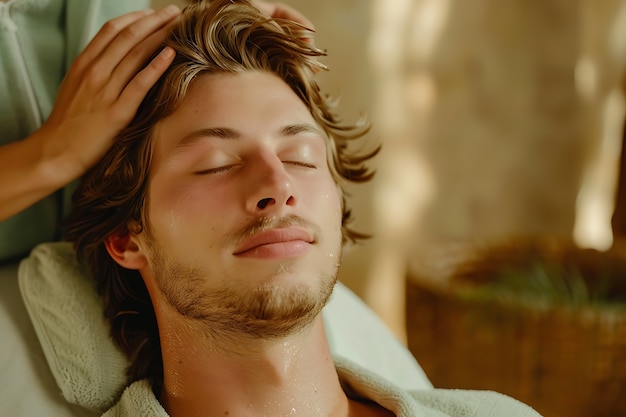 Bezpłatne zdjęcie osoba korzystająca z masażu skóry głowy w spa