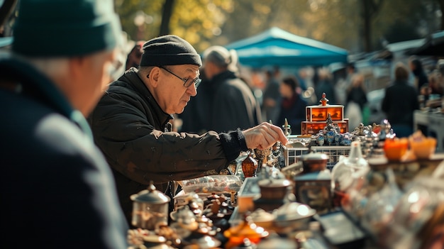 Osoba Na Wyprzedaży Na Podwórku Szukająca Okazji Wśród Różnych Przedmiotów.