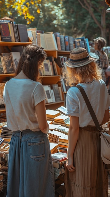 Osoba na wyprzedaży na podwórku szukająca okazji wśród różnych przedmiotów.