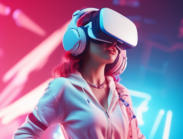 Osoba nosząca futurystyczne okulary wirtualnej rzeczywistości do gier