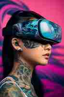 Bezpłatne zdjęcie osoba nosząca futurystyczne wysokiej technologii okulary wirtualnej rzeczywistości