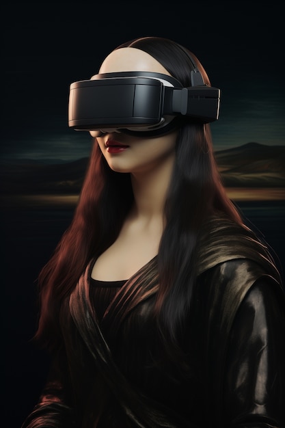 Osoba nosząca futurystyczne wysokiej technologii okulary wirtualnej rzeczywistości