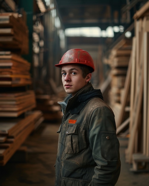Osoba pracująca w przemyśle drewnianym i fabryce