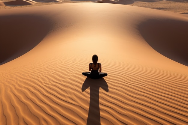 Bezpłatne zdjęcie osoba praktykująca medytację jogi na pustyni