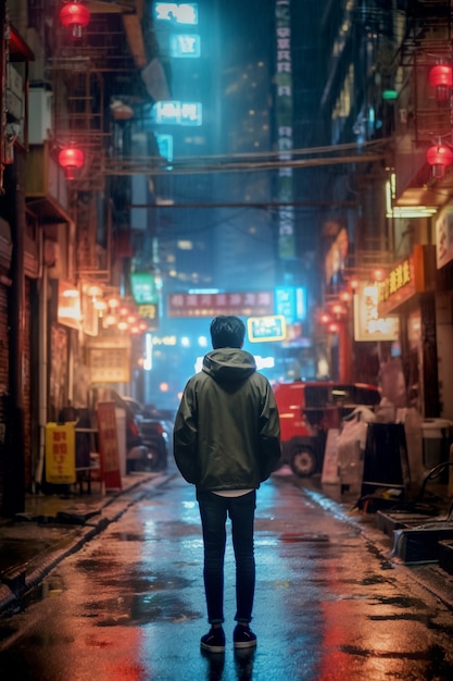 Osoba spacerująca samotnie ulicą miasta