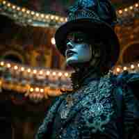 Bezpłatne zdjęcie osoba w gotyckim stroju i makijażu wykonująca dramat na światowy dzień teatru
