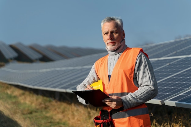 Osoba w pobliżu alternatywnych źródeł energii