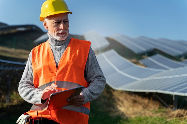 Osoba w pobliżu alternatywnych źródeł energii