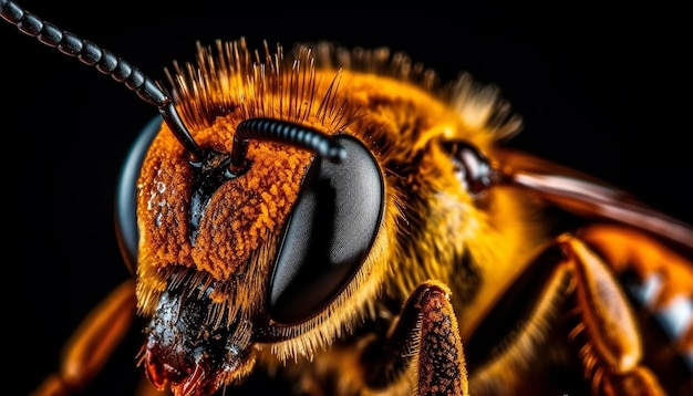 Bezpłatne zdjęcie ostry kłujący owad z bliska w żółte i czarne paski wygenerowane przez sztuczną inteligencję