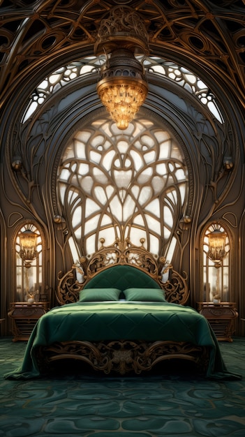 Ozdobione łóżko w stylu art nouveau