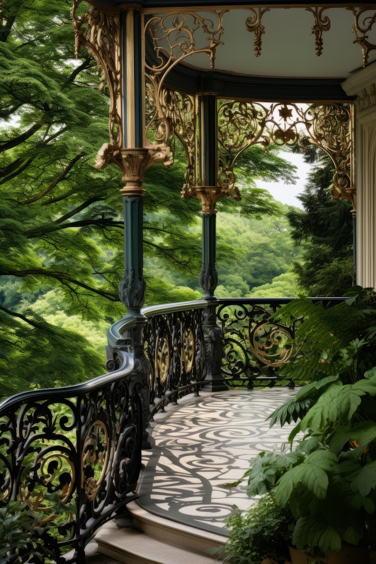 Bezpłatny plik Zdjęcie ozdobna balkonowa poręcza w stylu art nouveau