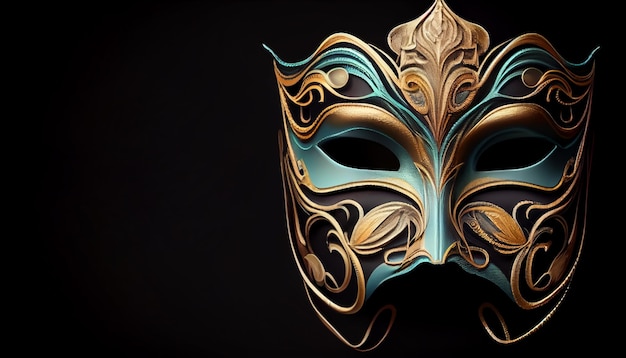 Bezpłatne zdjęcie ozdobna maska w kolorze złota tworzy tajemniczą elegancję generowaną przez sztuczną inteligencję