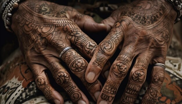 Ozdobny tatuaż z henny podkreśla kulturową elegancję i kreatywność generowaną przez sztuczną inteligencję