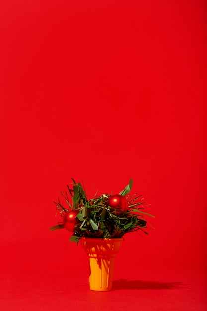 Bezpłatne zdjęcie ozdoby świąteczne w lody na czerwonej ścianie
