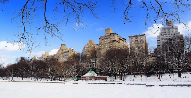 Panorama Nowego Jorku na Manhattanie w zimie