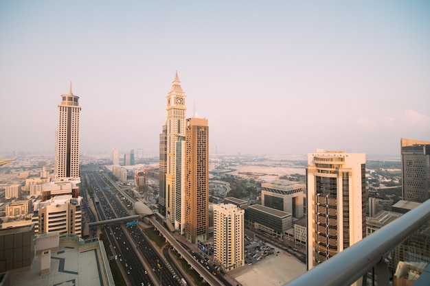 Panoramę Dubaju w czasie zachodu słońca, Zjednoczone Emiraty Arabskie