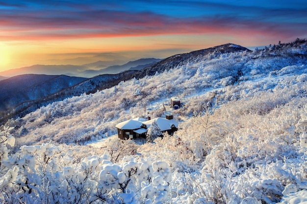 Panoramiczny widok na góry deogyusan w zimie, korea południowa.