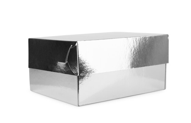 Papierowe Srebrne Pudełko Na Prezent Na Białym Tle Premium Zdjęcia