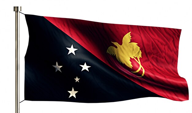 Papua-Nowa Gwinea Flaga Narodowa Pojedyncze 3D Białe Tło