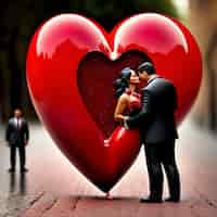 Bezpłatne zdjęcie para całująca się obok wielkiego serca z napisem love.