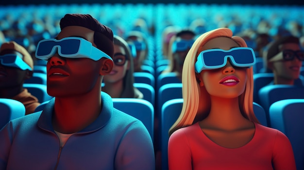 Bezpłatne zdjęcie para oglądająca film w kinie z okularami 3d