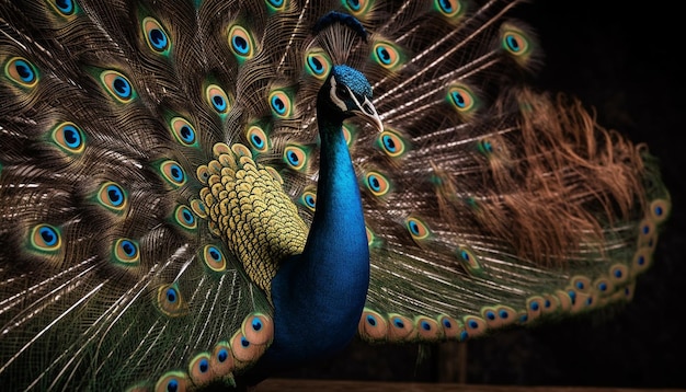 Bezpłatne zdjęcie peacock wielobarwna elegancja na pełnym wyświetlaczu generowanym przez sztuczną inteligencję