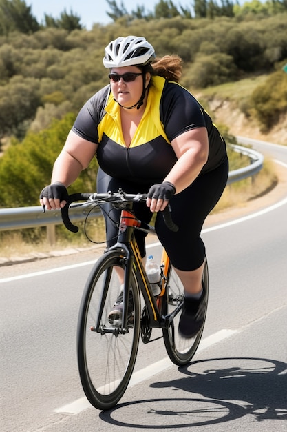 Pełne ujęcie kobiety jeżdżącej na rowerze na świeżym powietrzu