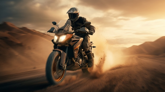 Bezpłatne zdjęcie pełne ujęcie osoby dorosłej ze sprzętem jeżdżącej na motocyklu
