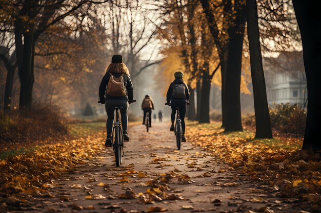 Pełne ujęcie przyjaciół jadących na rowerze na świeżym powietrzu