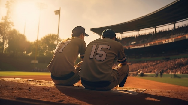 Pełnostrzelni gracze baseballu na boisku